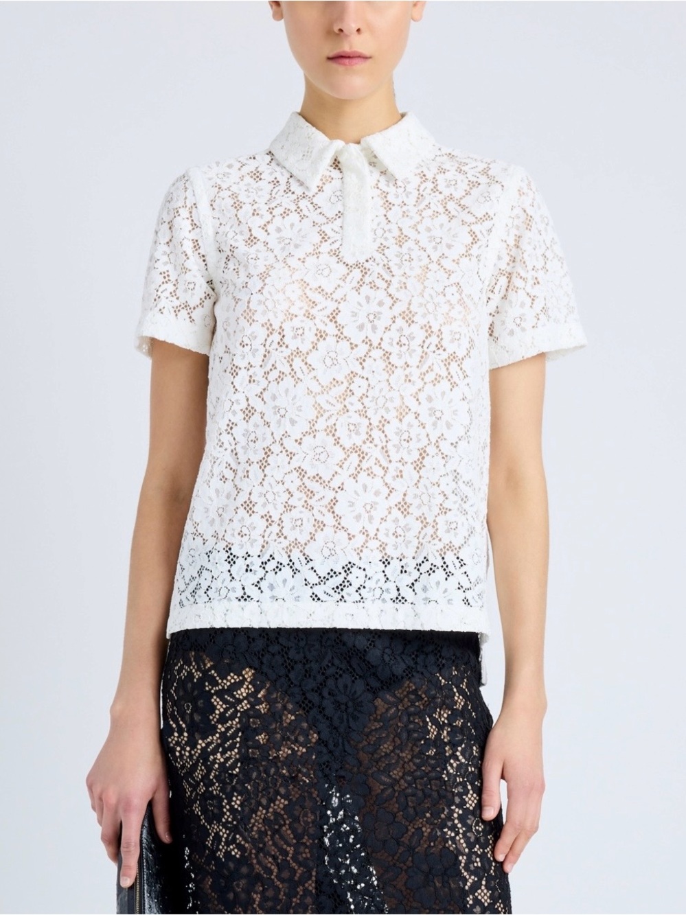 Proenza Schouler Kennedy Lace Top White Sheer Polo Bridal Blouse 4 Summer Sexy